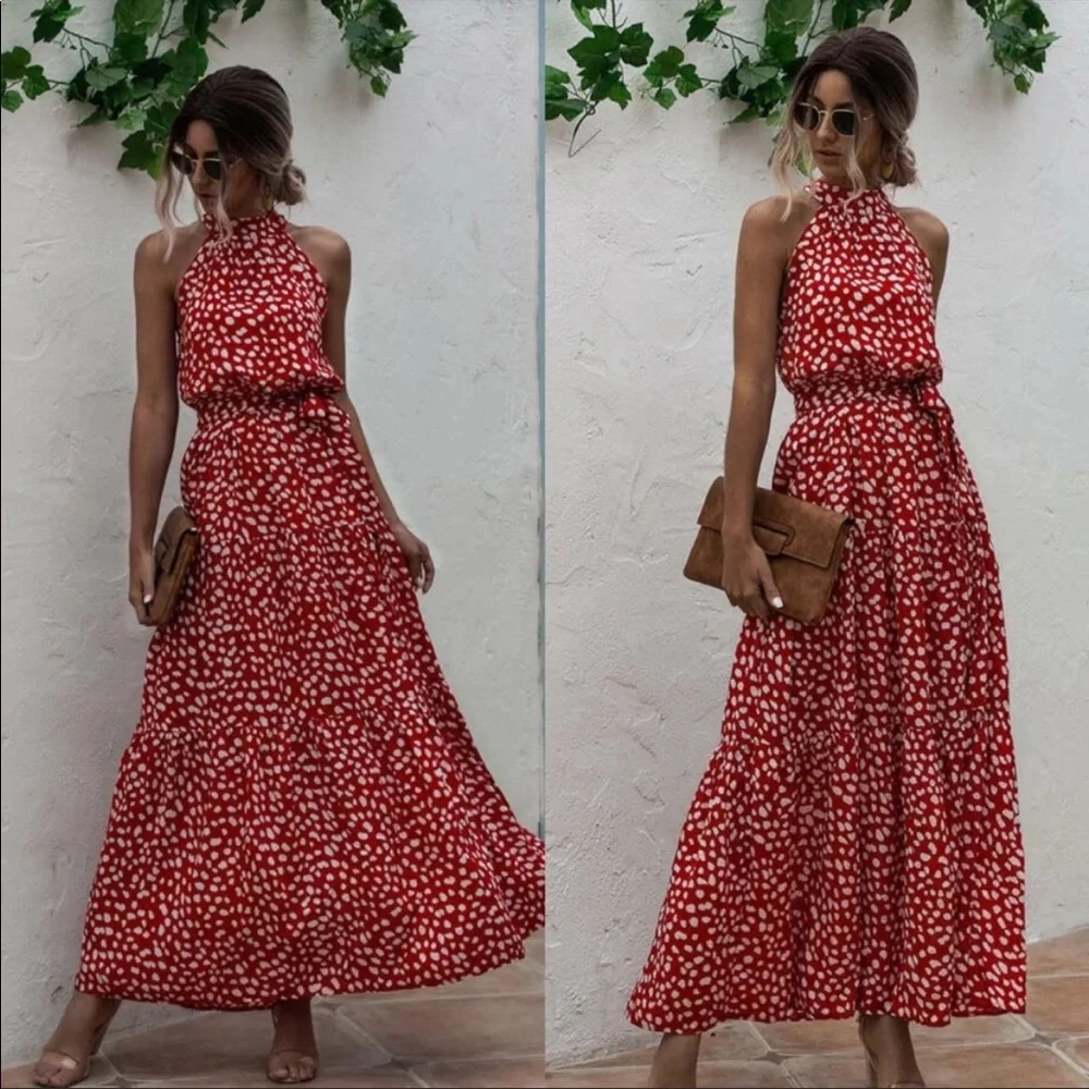 Boho floral halter maxi dress